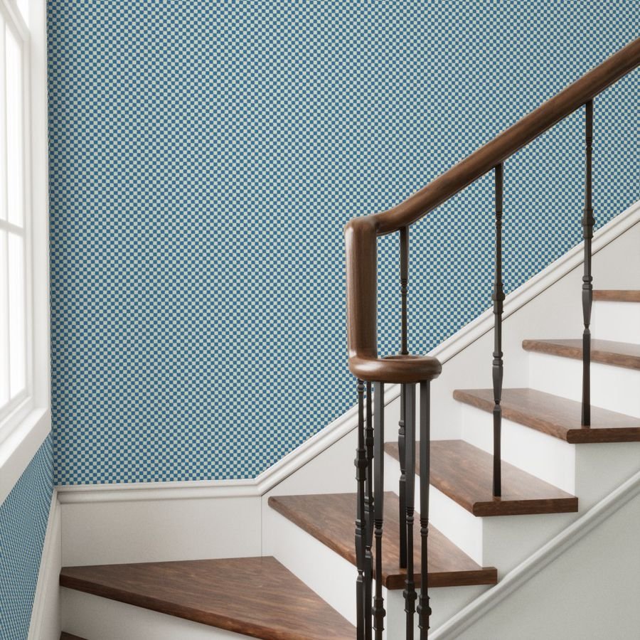 Cornflower Blue and Cream Checkerboard Squares Wallpaper checked squares wallpaper