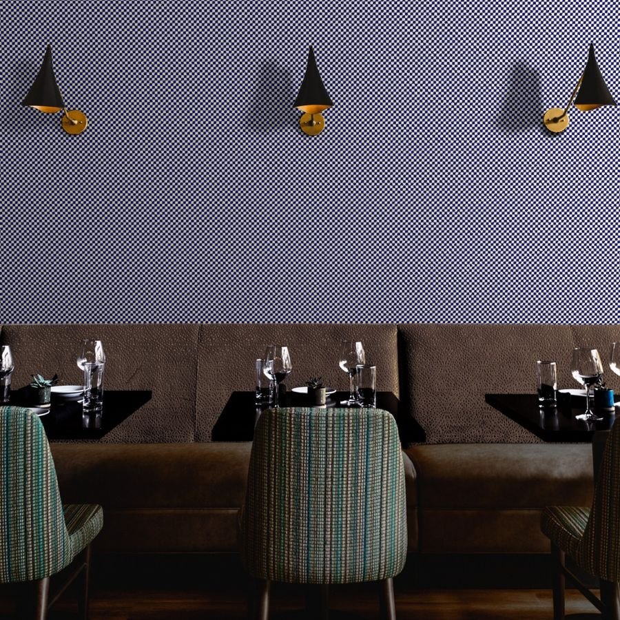 Navy Blue and Cream Checkerboard Squares Wallpaper checked squares wallpaper