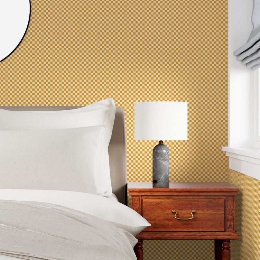 Harvest Gold and Cream Checkerboard Squares Wallpaper gold checks wallpaper