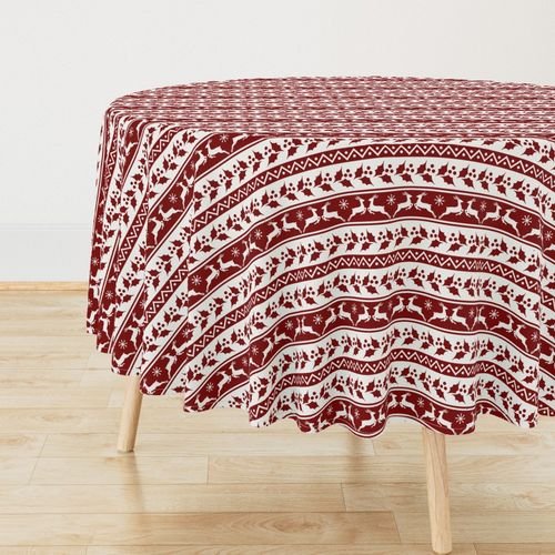 Large Dark Christmas Candy Apple Red Nordic Reindeer Stripe in White Design Collection Home Styling Collection nordic knit tablecloth design
