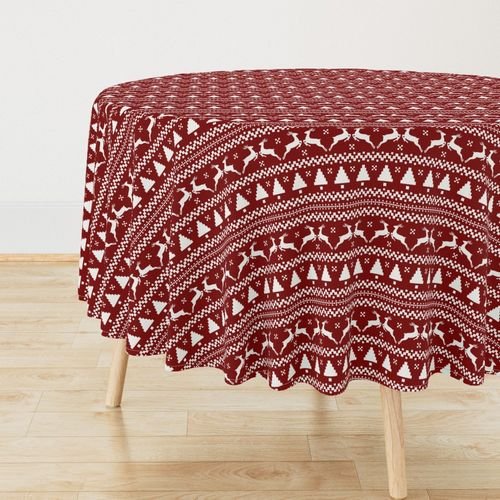 Large Dark Christmas Candy Apple Red Nordic Reindeer Stripe in White Home Decor Collection Interior Collection nordic knit tablecloth design