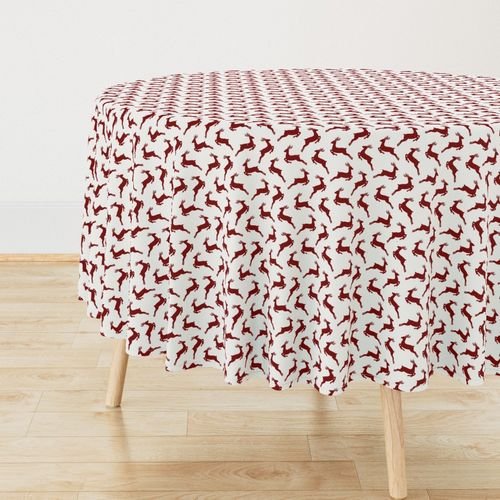 Large Dark Christmas Candy Apple Red Leaping Reindeer on White Interior Collection Decor Collection leaping deer tablecloth design