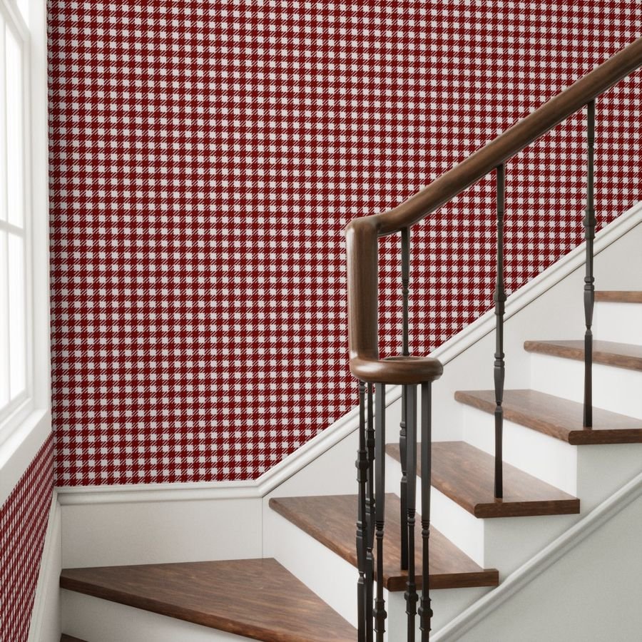 Large Dark Christmas Candy Apple Red Gingham Plaid Check Wallpaper christmas check wallpaper