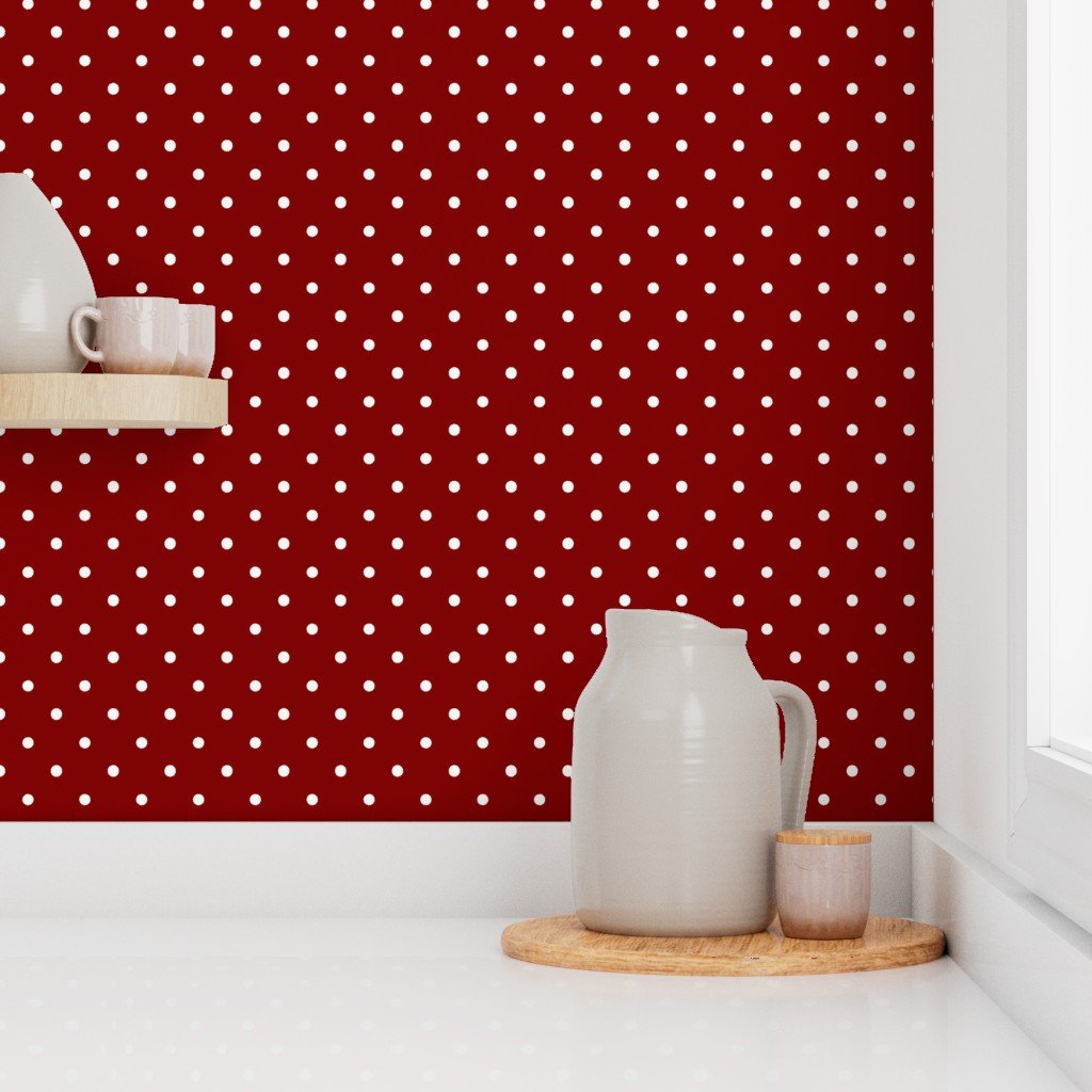 Large White Polka Dots On Dark Christmas Candy Apple Red Wallpaper red spots wallpaper