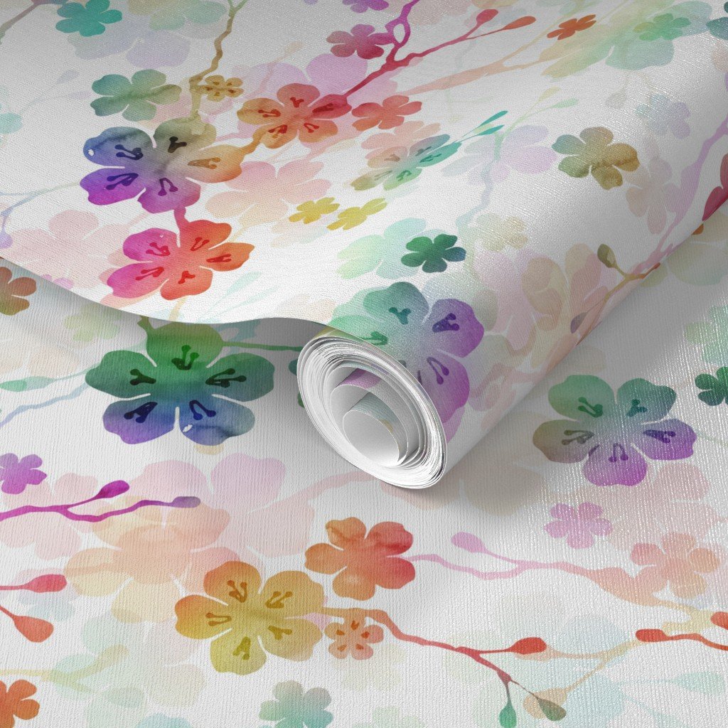 Rainbow Bright Pastel Watercolor Flowers and Vines Wallpaper pastel flowers wallpaper