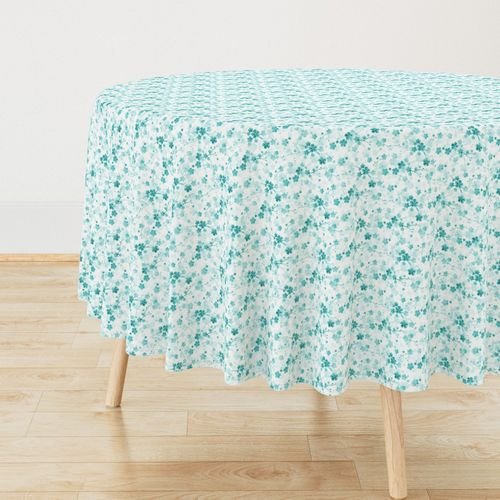 Bright Aqua Blue Pastel Watercolor Cherry Blossom Flowers and Vines Home Styling Collection Interior Collection pastel flowers tablecloth design