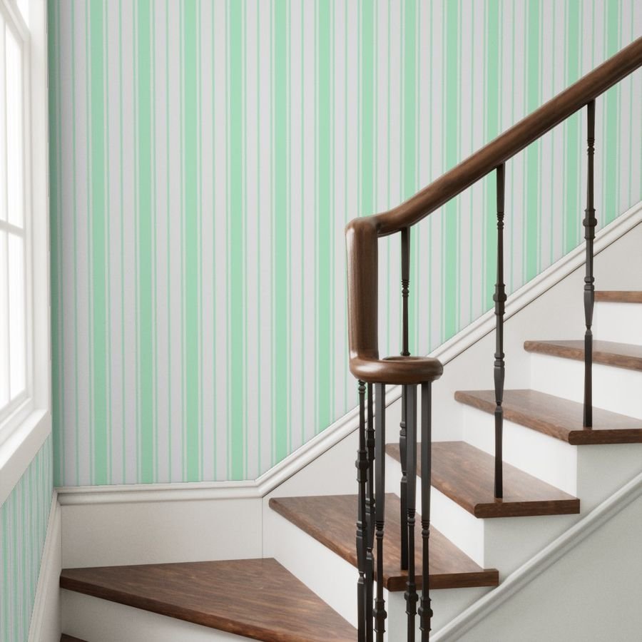 Mint Foam and White Vertical French Stripe Wallpaper horizontal stripe wallpaper