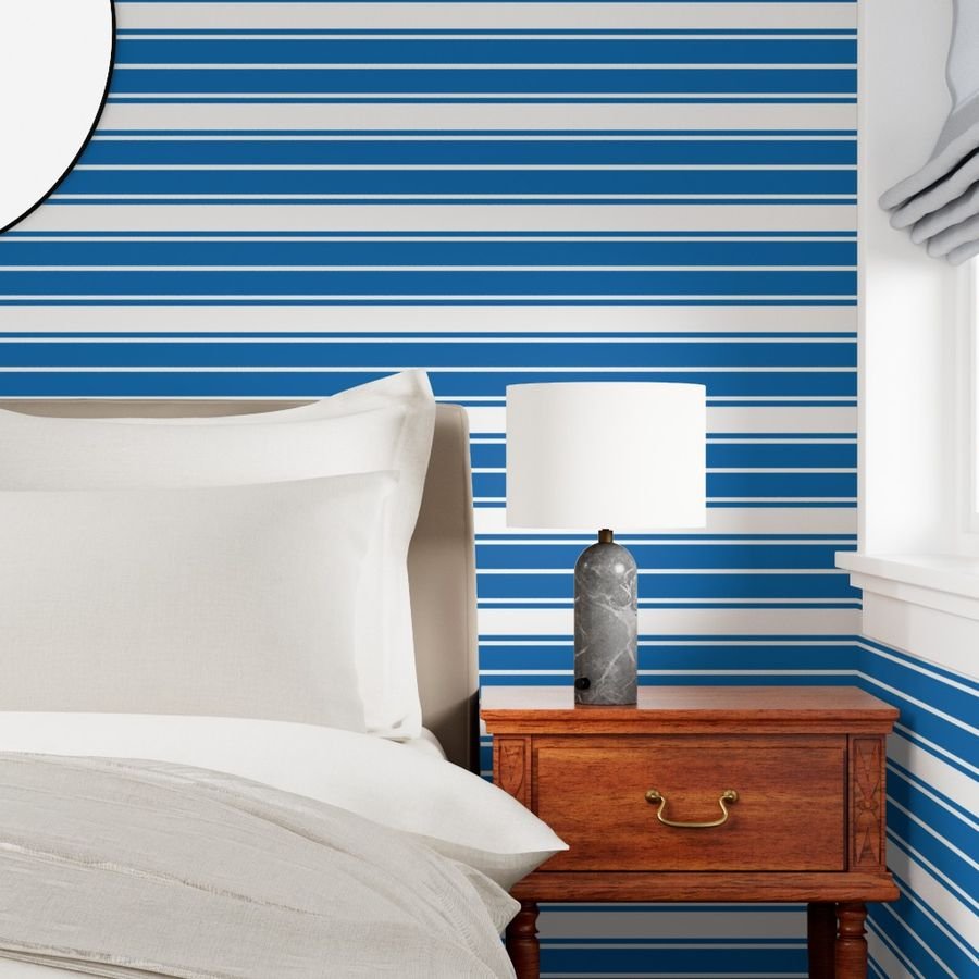 Biscayne Bay Blue and White Horizontal French Stripe Wallpaper horizontal stripe wallpaper