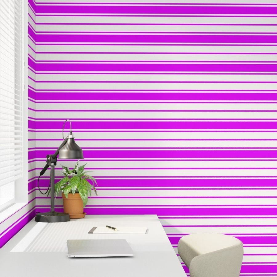 Orlando Orchid and White Horizontal French Stripe Wallpaper horizontal stripe wallpaper
