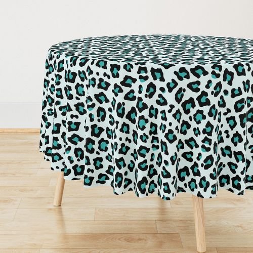 Jumbo Leopard Spots Animal Repeat Pattern Print in Turquoise Blue and Black Decor Collection Home Styling Collection turquoise blue tablecloth design