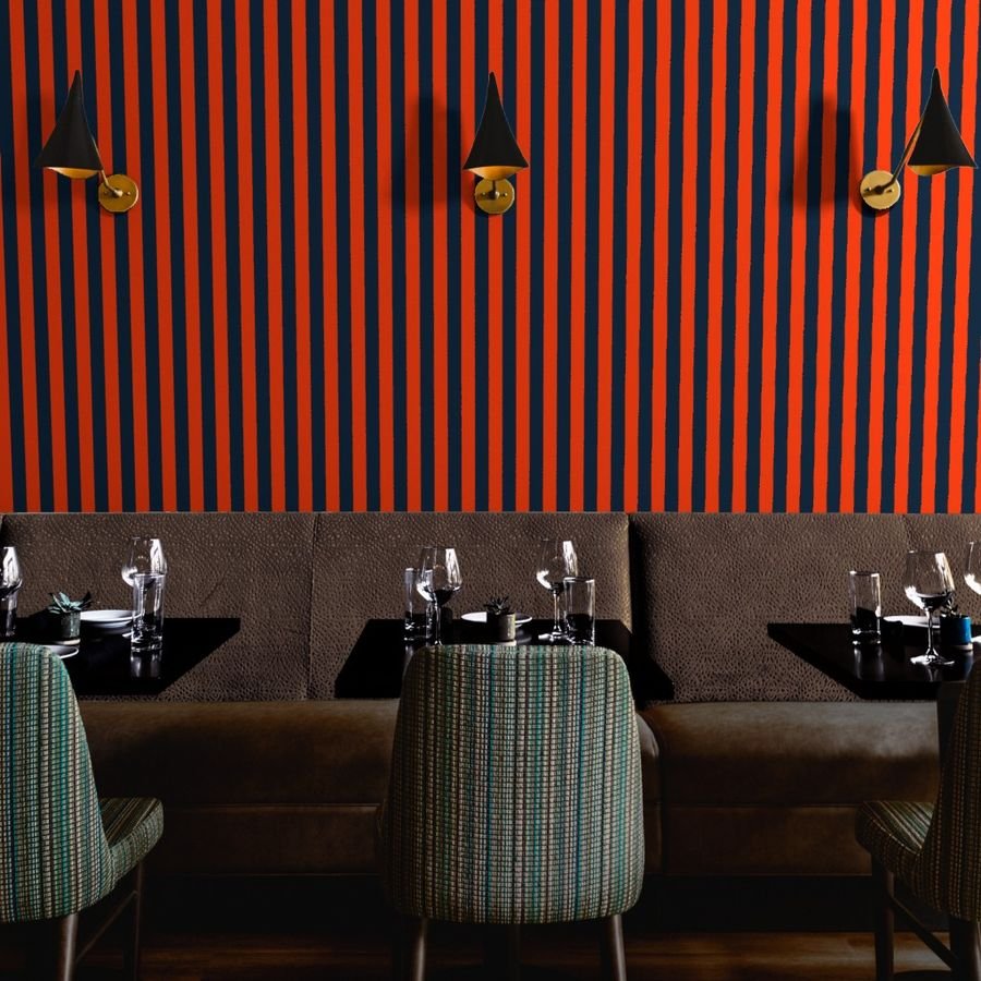 2 Inch Vertical Navy and Orange Cabana Stripes Wallpaper cabana stripes wallpaper