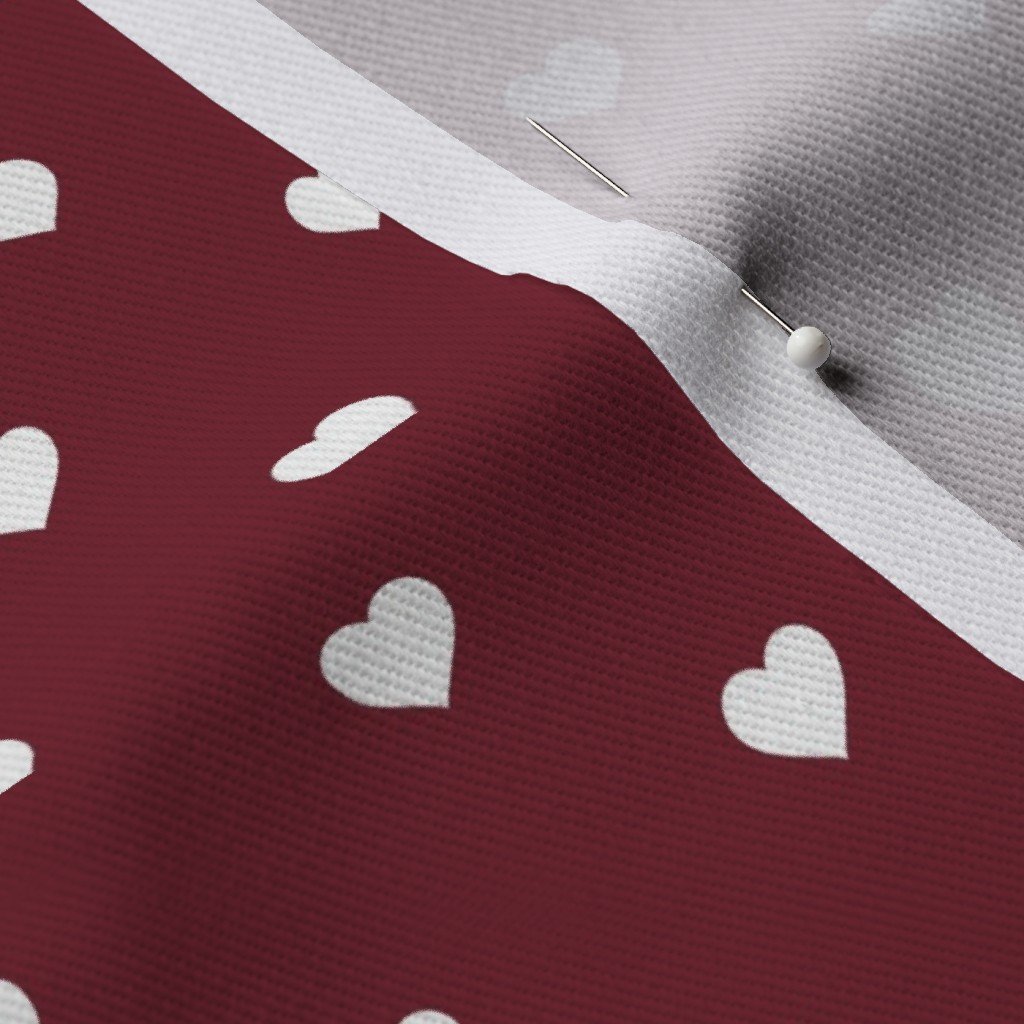 Mini White Valentines Polkadot Love Hearts on Wine Background Fabric wine white fabric