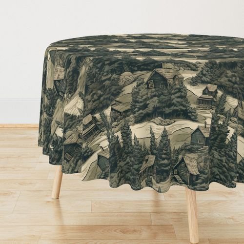 Montana Treescape Evergreens with Cabins Home Styling Collection Interior Collection montana forest tablecloth design