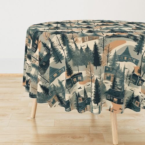 Montana Winter Cabins Montana with Evergreens Home Decor Collection Decor Collection montana winter cabin tablecloth design