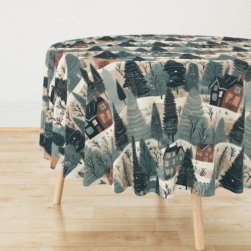 Montana Winter Cabins Montana with Evergreens Home Styling Collection Home Decor Collection montana winter cabin tablecloth design