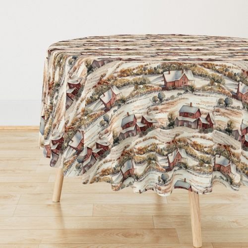Winter Snowy Farm Landscape Watercolor Home Decor Collection Home Decor Collection winter farm fields tablecloth design
