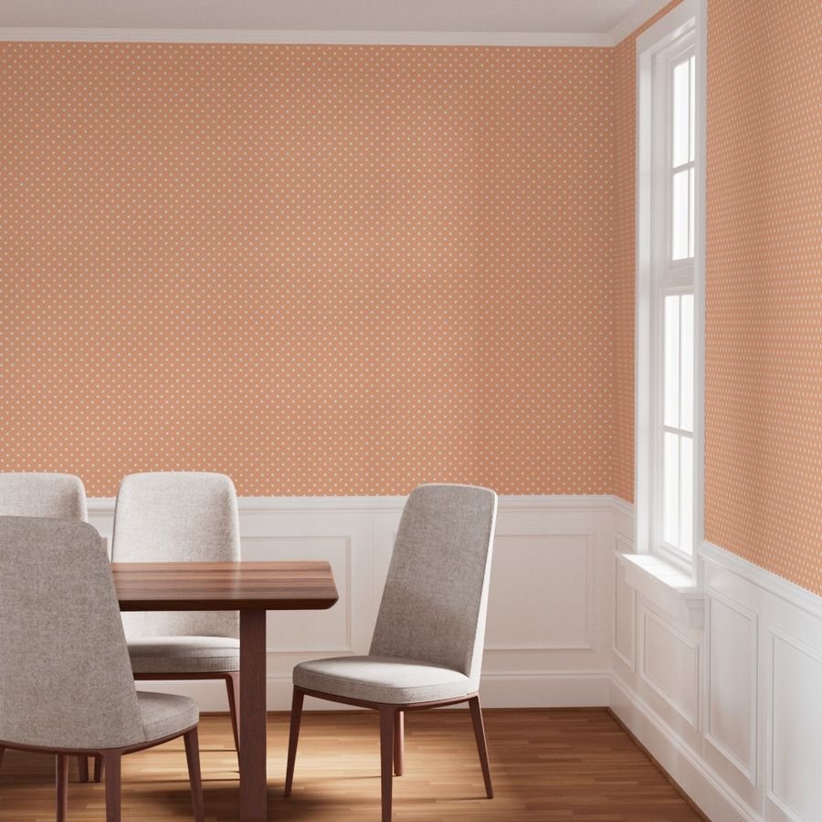 One Inch Polka Dot Spots in Peach Fuzz Color of the Year 2024 and White Home Decor Collection Home Decor Collection color of the year wallpaper