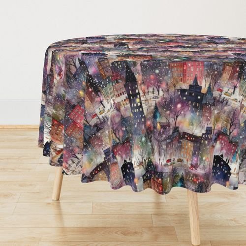 Large New York City Christmas Street Watercolor Home Styling Collection Home Styling Collection new york city manhat tablecloth design