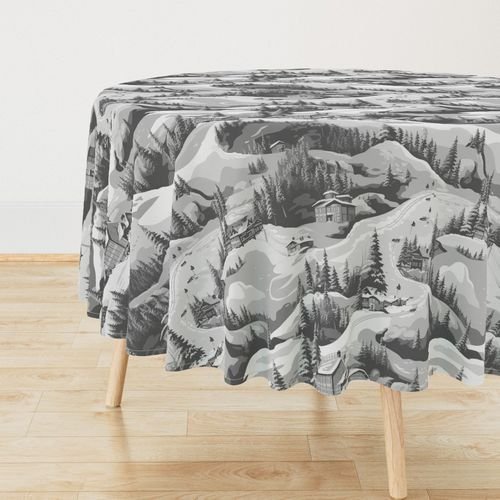 Small Montana Winter Cabins Montana with Evergreens in Grey Interior Collection Home Styling Collection winter forest tablecloth design