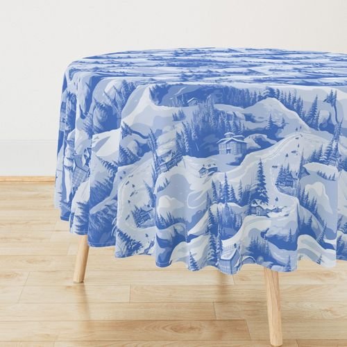 Small Montana Winter Cabins Montana with Evergreens in Mid China Blue Interior Collection Decor Collection winter forest tablecloth design