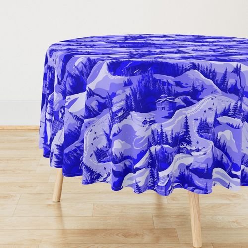 Small Montana Winter Cabins Montana with Evergreens in Royal China Blue Decor Collection Design Collection winter forest tablecloth design