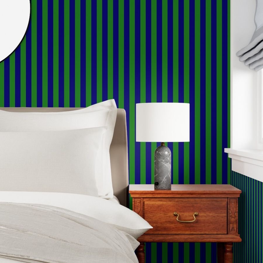 Bold Coastal Classic Navy Blue and Forest Green Cabana Tent Stripe Wallpaper beach wallpaper