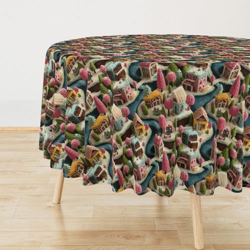 Whimsical Crocheted Christmas Candy Land Village Home Styling Collection Home Decor Collection cozy tablecloth design