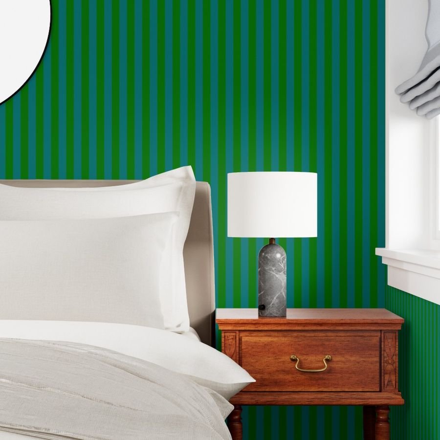 Classic Green and Teal 1 Inch Vertical Stripes Wallpaper vertical stripes wallpaper