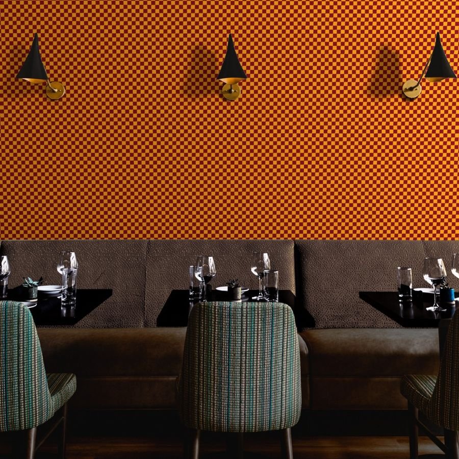 Classic Orange and Burgundy 1-inch Check Wallpaper warm tone wallpaper