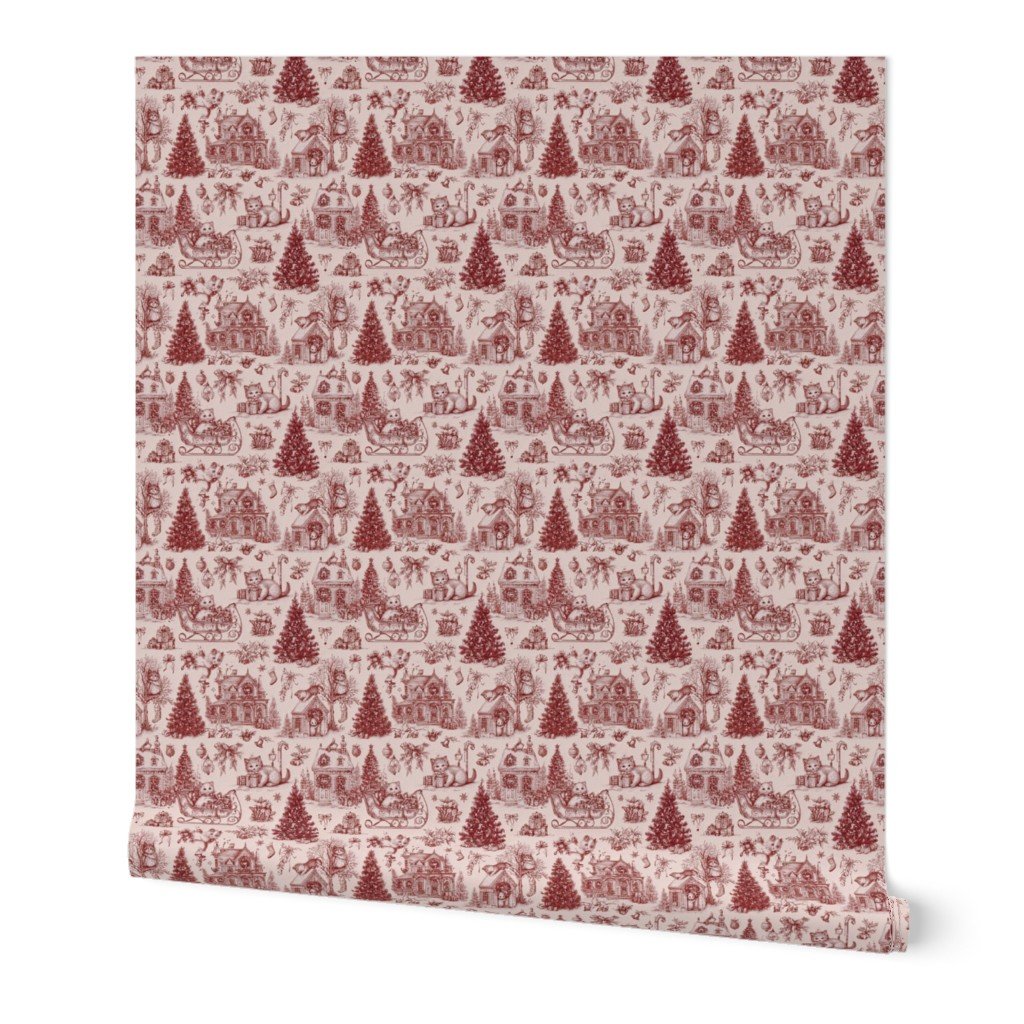 Christmas Cats Toile Christmas Red Wallpaper cat pattern wallpaper