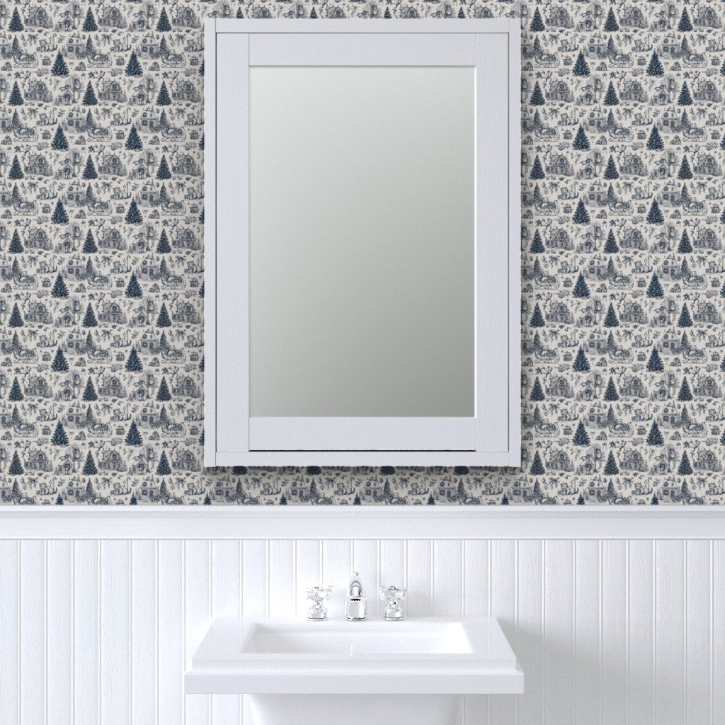 Christmas Cats Toile Midnight Navy Wallpaper cat pattern wallpaper