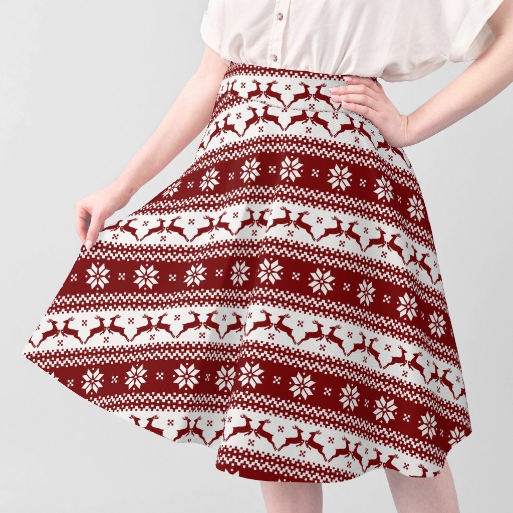 Large Dark Christmas Candy Apple Red Nordic Reindeer Stripe Fabric nordic knit fabric