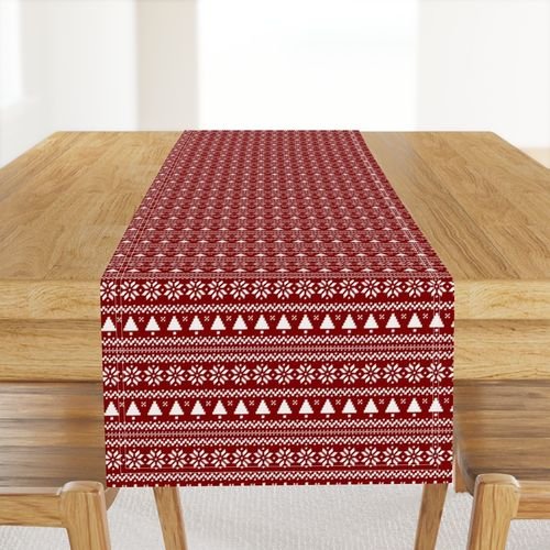 Dark Christmas Candy Apple Red Nordic Trees Stripe in White Home Styling Collection Design Collection christmas trees table runner design