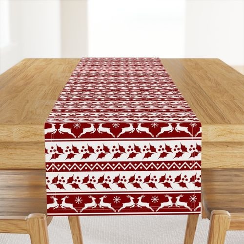 Large Dark Christmas Candy Apple Red Nordic Reindeer Stripe in White Design Collection Home Styling Collection nordic pattern table runner design