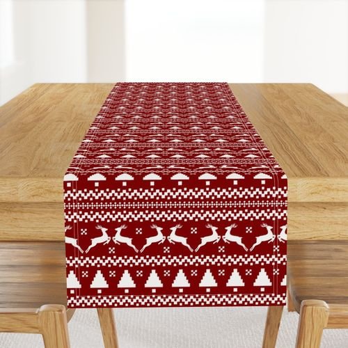 Large Dark Christmas Candy Apple Red Nordic Reindeer Stripe in White Home Decor Collection Interior Collection nordic pattern table runner design