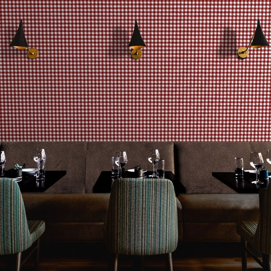 Large Dark Christmas Candy Apple Red Gingham Plaid Check Wallpaper gingham check wallpaper
