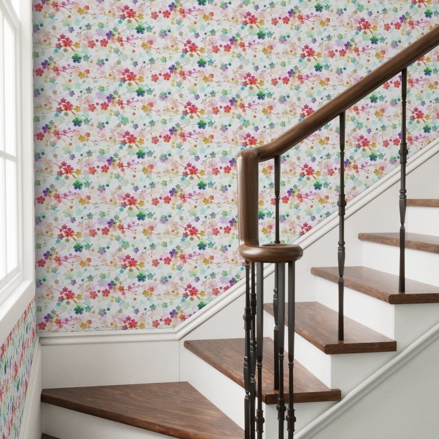 Rainbow Bright Pastel Watercolor Flowers and Vines Wallpaper pastel vines wallpaper
