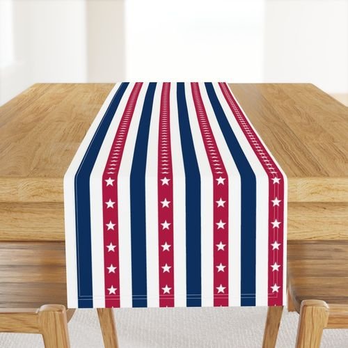 USA Flag Colors of Red White and Blue with Stars in Alternating 1 Inch Home Styling Collection Home Styling Collection old glory table runner design
