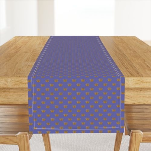 Faux Metallic gold Foil Crowns on Periwinkle Blue Color of the Year Interior Collection Design Collection periwinkle violet table runner design