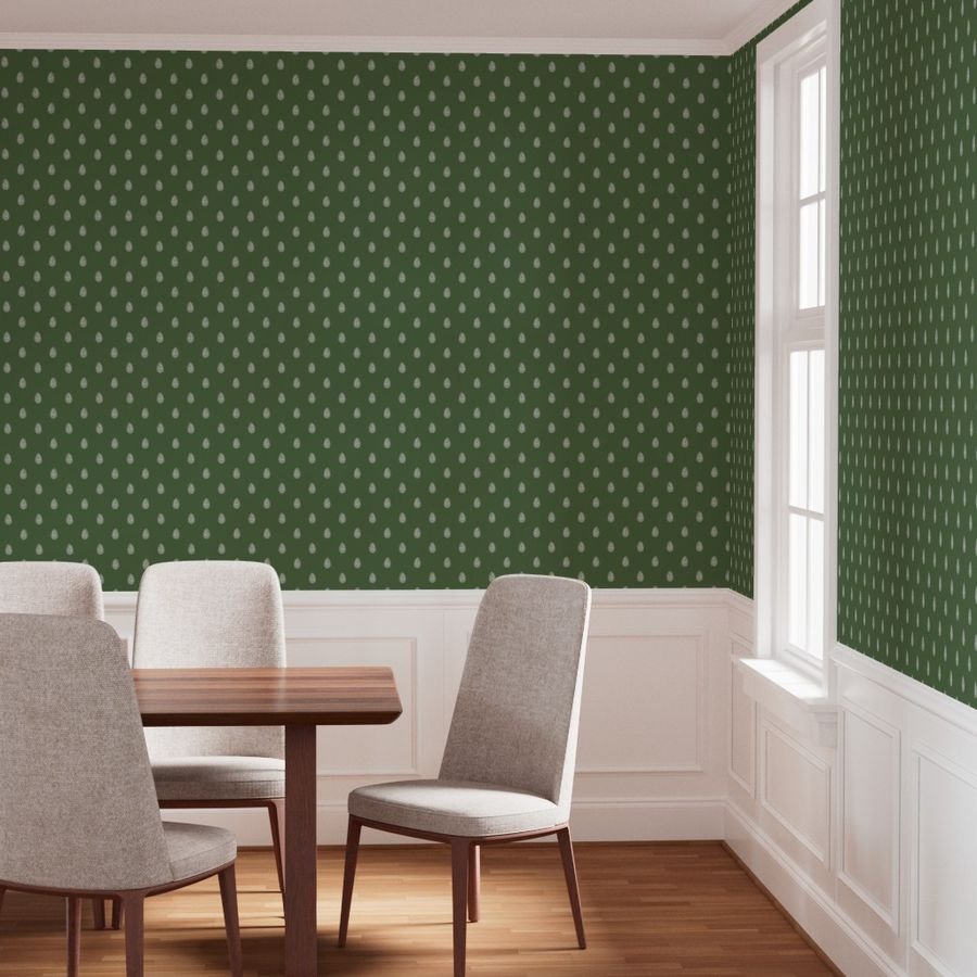 Christmas Pine Cone in Bright White on Fir Tree Green Wallpaper bright white wallpaper