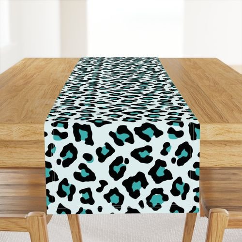 Jumbo Leopard Spots Animal Repeat Pattern Print in Turquoise Blue and Black Decor Collection Home Styling Collection turquoise blue and b table runner design