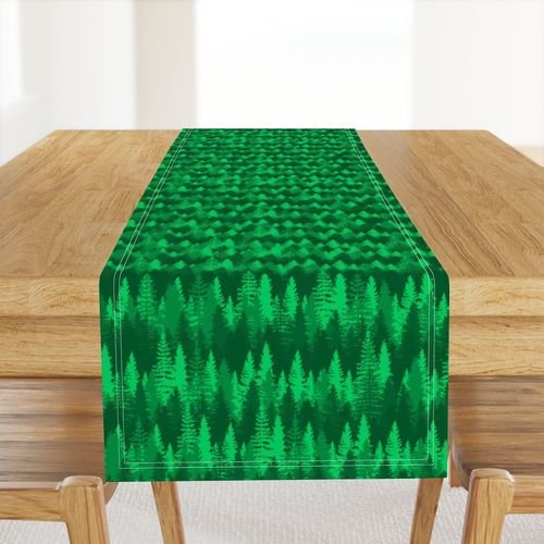 Endless Evergreen Forest with Fir Trees in Shades of Bright Green Home Styling Collection Home Decor Collection shades of bright gre table runner design