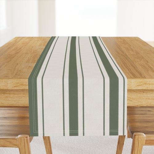 Leaf Green Antique Vintage Mattress Ticking Stripe on Cream Decor Collection Home Decor Collection mattress ticking str table runner design