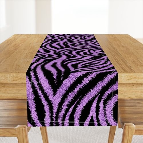 Textured Animal Striped Tiger Fur in Bold Purple Lavender and Black Design Collection Home Decor Collection animal fur table runner design