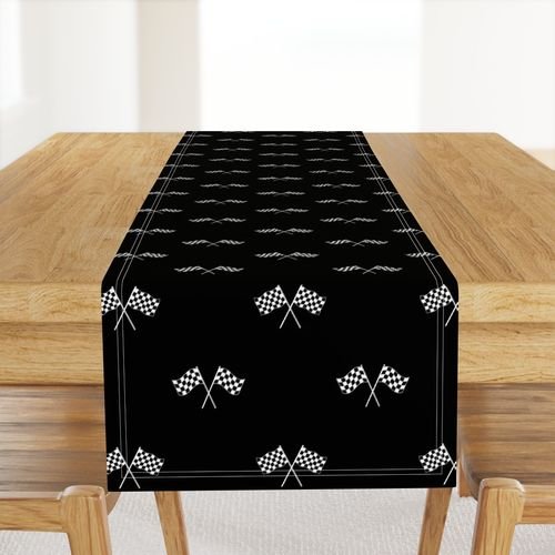 Small Black and White Classic Chequered Flags on Black Design Collection Design Collection racing car colors table runner design