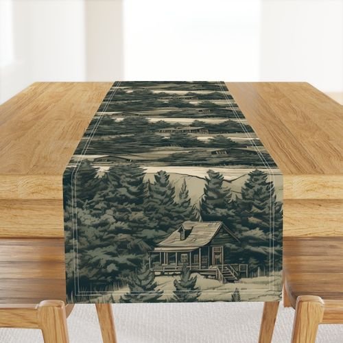 Montana Treescape Evergreens with Cabins Home Styling Collection Interior Collection montana trees table runner design