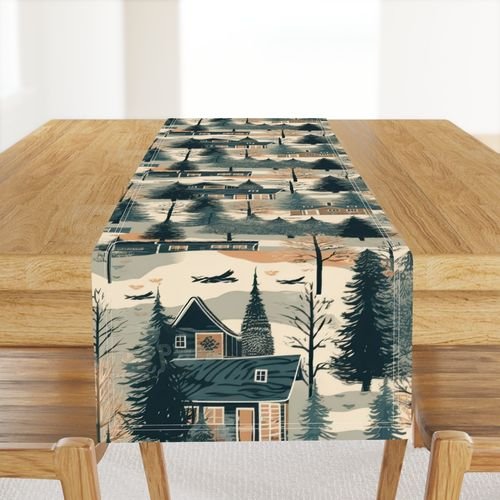 Montana Winter Cabins Montana with Evergreens Home Decor Collection Decor Collection winter cabins table runner design