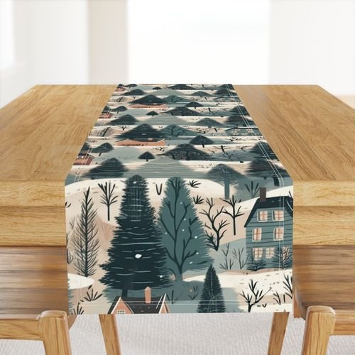Montana Winter Cabins Montana with Evergreens Home Styling Collection Home Decor Collection winter cabins table runner design