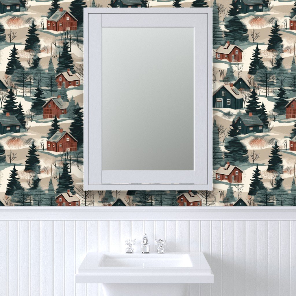 Montana Winter Cabins Montana with Evergreens Wallpaper winter cabins wallpaper