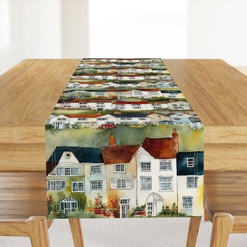 English Village Houses in Watercolor Home Styling Collection Home Decor Collection english table runner design